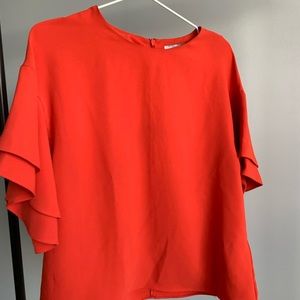 H&M Red Blouse with Flutter Sleeves